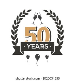 50 th anniversary retro vector emblem. Fifty years vintage icon 