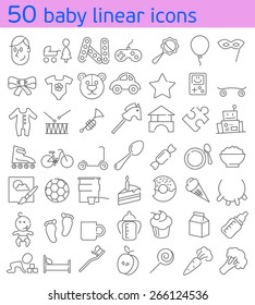 50 thin line baby icons set.