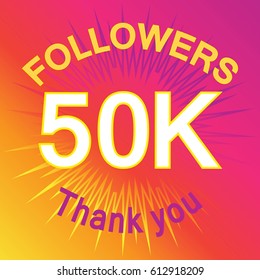 50 thousand followers with thank you. Colorful flat vector stock illustration