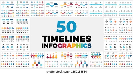 50 Timelines Infographic templates for your presentation. Perfect for any industry from social media or startups to business and marketing.