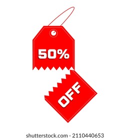 50 Torn Tag Less Price Percent Off Discount Mega Big Sale Red