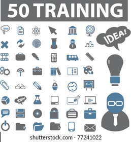 50 training icons, signs, vector illustrations