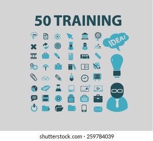 50 trainings, study, lessons icons, signs, illustrations concept design set, vector