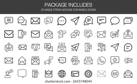 50 Design Exclusivo Do Pacote De Ícones De Mensagens De Traço