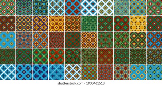 50 Universal different geometric seamless patterns. Endless vector texture can be used for wrapping wallpaper, pattern fills, web background,surface textures. Set of colorful ornaments.
