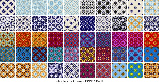 50 Universal different geometric seamless patterns. Endless vector texture can be used for wrapping wallpaper, pattern fills, web background,surface textures. Set of colorful ornaments.