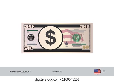 50 US Dollar Banknote. Flat style highly detailed vector illustration. Isolated on white background. Suitable for print materials, web design, mobile app and infographics.