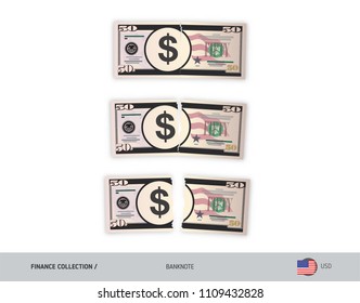 50 US Dollar Banknote. Ripped moneys. Flat style vector illustration. Business finance concept.