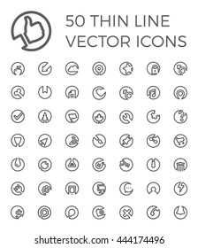50 Vector Thin Line Icons for business, multimedia, communication, ecology, education, medicine, shopping. Simple linear symbols set.