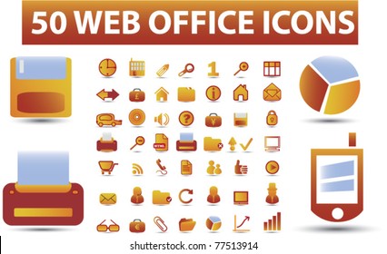 50 web office icons, signs, vector illustrations