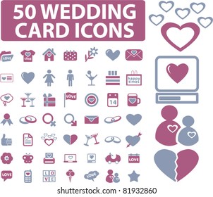 50 wedding card icons, signs, vector illustrations