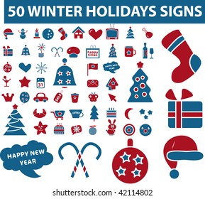 50 winter holidays. cute signs. vector