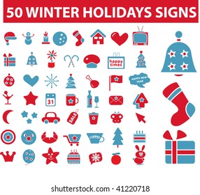 50 winter holidays signs. vector