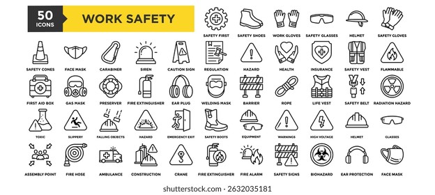 50 Work Safety icon set for design elements