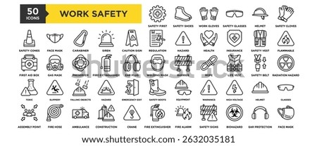 50 Work Safety icon set for design elements