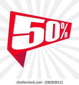 50% written on red polygonal banner. modern label in perspective. eps 10