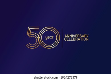 50 year anniversary celebration Gold Line. logotype isolated on Blue background for celebration, invitation card, and greeting card-Vector