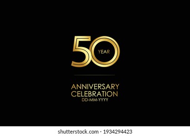 50 year anniversary celebration Gold Line. logotype isolated on Black background for celebration, invitation card, and greeting card-Vector