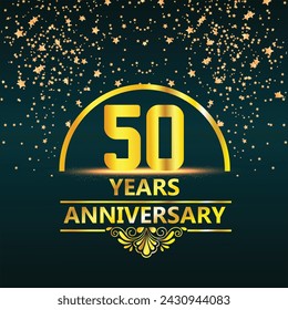 50 year anniversary celebration. Anniversary logo design with double line and golden text concept. Logo Vector Template Illustration