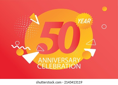 50 year anniversary celebration logotype. anniversary logo with orange and white color isolated on black background, vector design for celebration, invitation card, and greeting card - Vector