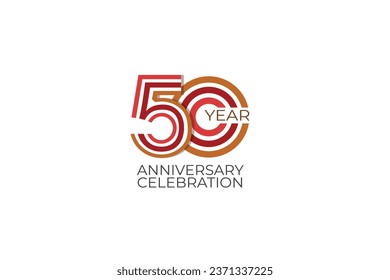 50 year anniversary. celebration with retro style in 3 colors, red, pink and brown on white background for invitation card, poster, internet, design, poster, greeting cards, event - vector