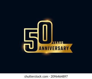 50 Year Anniversary Celebration with Shiny Outline Number Golden Color for Celebration Event, Wedding, Greeting card, and Invitation Isolated on Dark Background