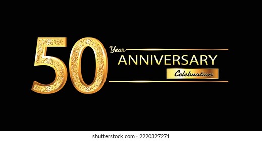50 Year Anniversary celebration Vector Design. 50th Anniversary celebration. Gold Luxury Banner of 50th Anniversary celebration with glitter 3D. Vector anniversary