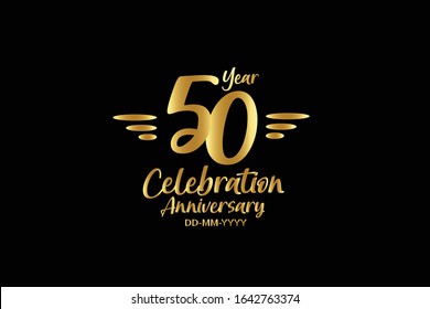 50 year anniversary gold colors on black background  with triple small stripes on left and right for greeting card, banner, invitation card - vector 