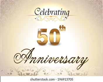50 year anniversary golden label, 50th anniversary decorative golden emblem - vector illustration