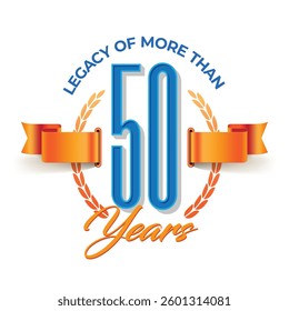 50 Year Anniversary Logo, Golden Color, Vector Template Design element for birthday, invitation, wedding, jubilee and greeting card illustration.
