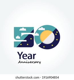 50 Year Anniversary Logo Vector Template Design Illustration blue and white