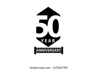 50 year anniversary, minimalist logo years, jubilee, greeting card. invitation. Sign Ribbon All Black space vector illustration on White background - Vector