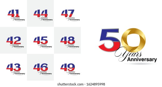 50 Year Anniversary Set 41, 42, 43, 44, 45, 46, 47, 48, 49 Vector Template Design Illustration