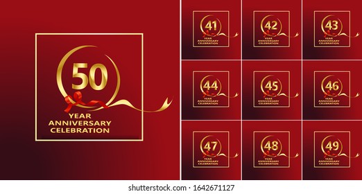 50 Year Anniversary Set 41 42 43 44 45 46 47 48 49 Vector Template Design Illustration