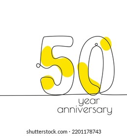 50 year anniversary. Vector illustration 50th hand drawn with continuous line.