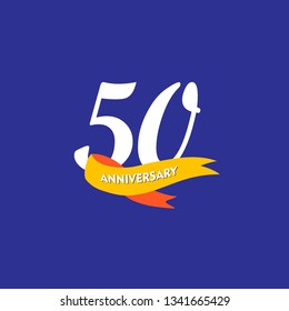 50 Year Anniversary Vector Template Design Illustration, with ribbon.