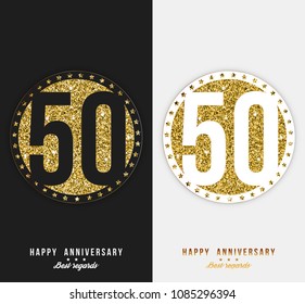 50 - year Happy anniversary black and white cards. Vector illustration.