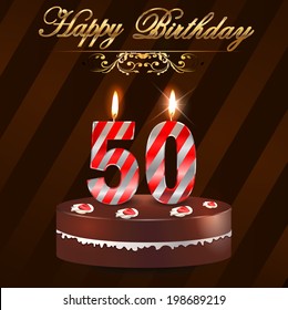 50 year Happy Birthday Card with cake and candles, 50th birthday - vector EPS10 svg