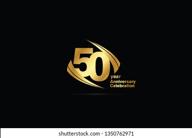 50 year minimalist logo years, jubilee, greeting card. Birthday invitation. Sign Cube Line Gold space vector illustration on black background - Vector