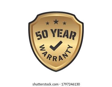 50 Year Warranty Gold Shields On White Background