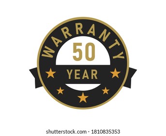 50 Year Warranty Gold Text With Black Badge Vector Image