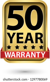 50 year warranty golden label, vector illustration 