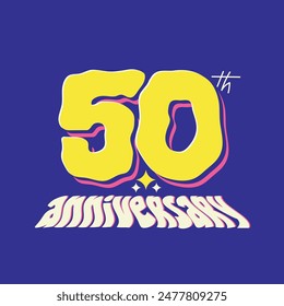 50 years anniversary 3D logo. 50th anniversary sticker, label, badge. Fifty years birthday greeting card. 50 age celebration template, poster, banner, typography, modern retro logo. 90s text concept.