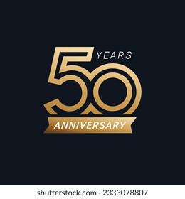 50 Years Anniversary badge with gold style Vector Illustration