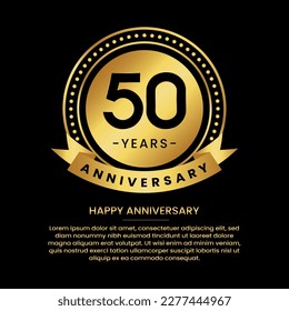50 years anniversary banner with luxurious golden circles and halftone on a black background and replaceable text speech