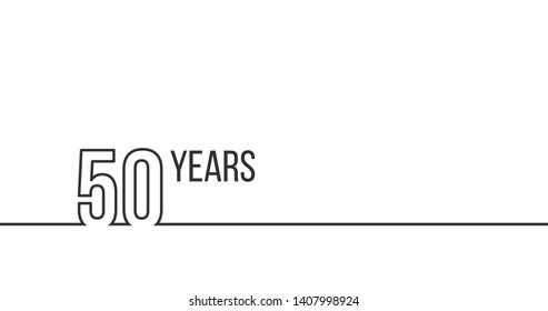 50 years anniversary or birthday. Linear outline graphics. Can be used for printing materials, brouchures, covers, reports. Vector illustration isolated on white background.