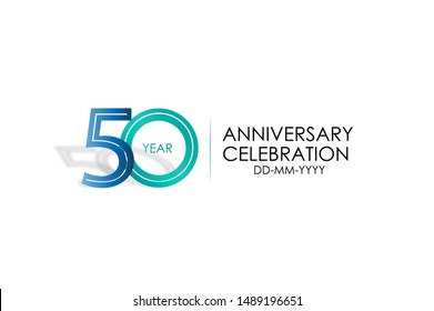 50 years anniversary celebration Blue and Tosca Colors Design logotype. anniversary logo isolated on White background, vector Horizontal number design for celebration, invitation card -vector