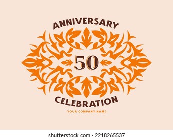 50 years anniversary celebration card with floral ornament in vintage style. Vector illustration
