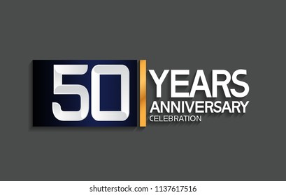 50 years anniversary celebration design with blue square and golden line isolated on gray background 