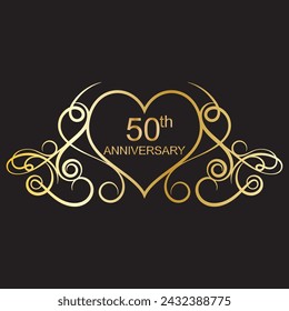 50 years anniversary celebration with elegant golden color isolated on black background, design for anniversary celebration.